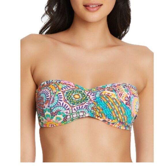 BLEU BY ROD BEATTIE Seriously Sunny Bandeau Bikini Top Multi swimsuit New - Picture 8 of 16